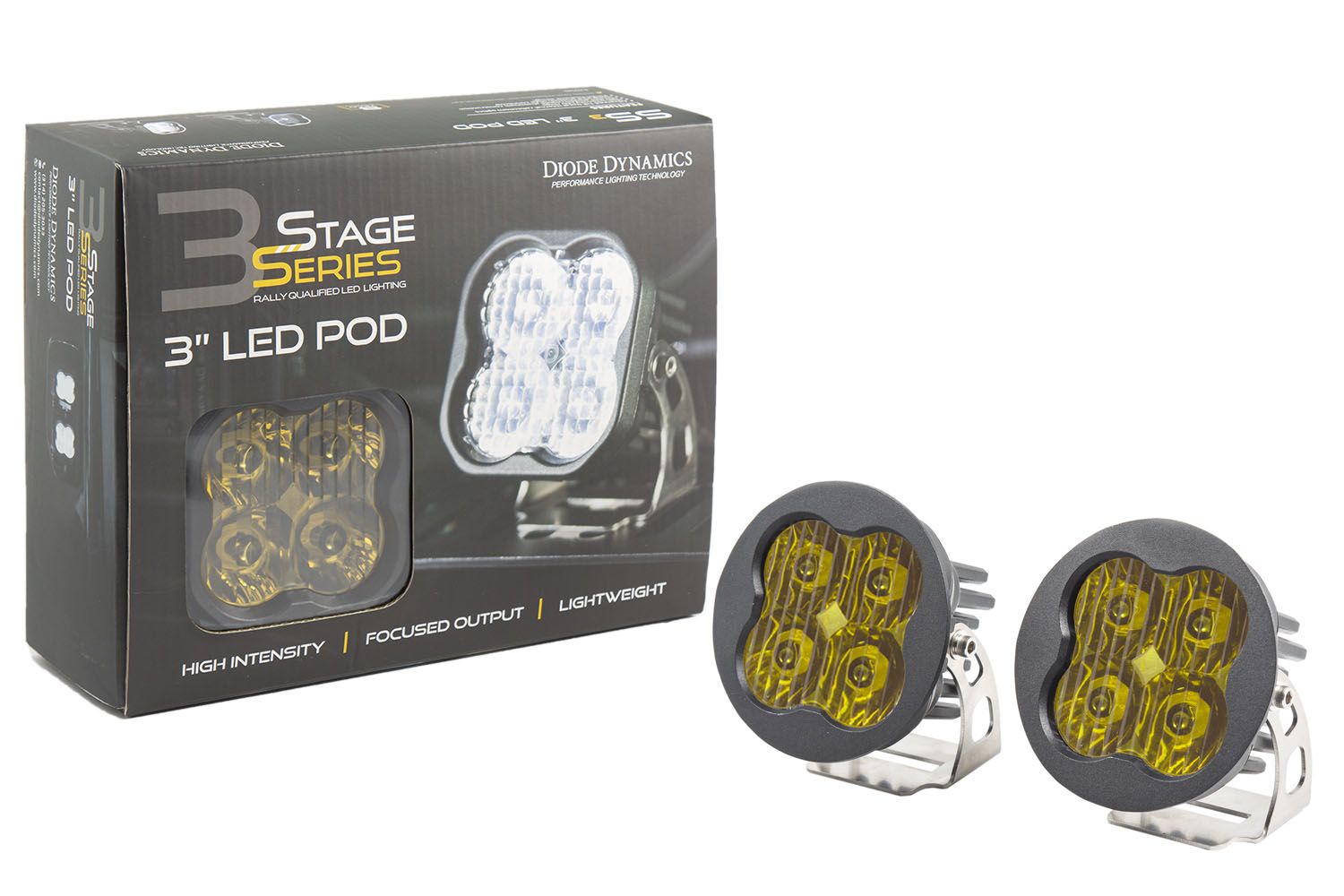 Stage Series 3" SAE/DOT Yellow Sport Round LED Pod (pair)