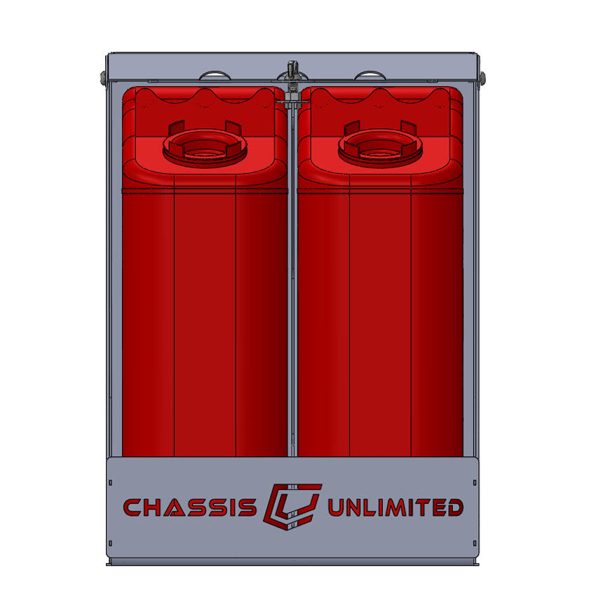 Dual Fuel Water Can Mount Fits Swing Out Bumpers by Chassis Unlimited Inc.