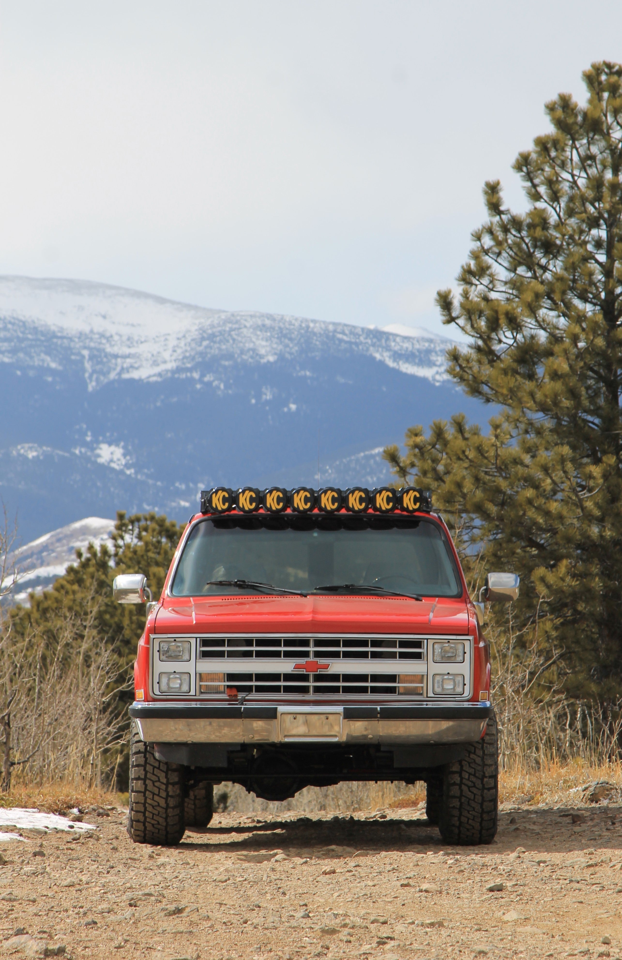1973-1987 square body chevy silverado roof rack with Baseline Overland and KC Gravity Pro Light Bar