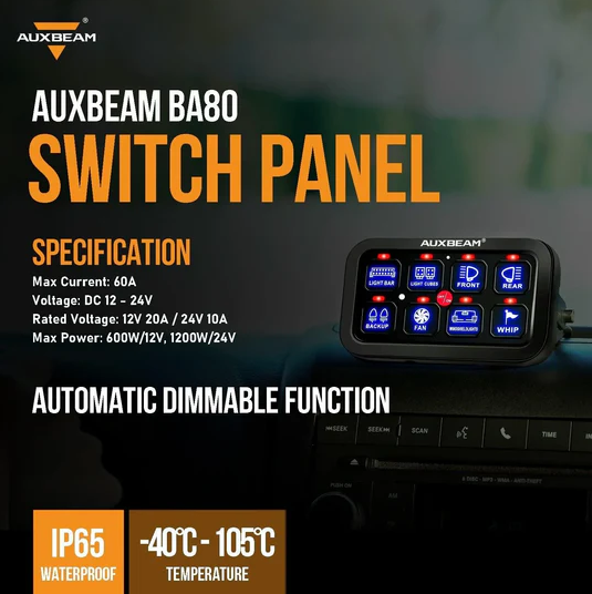 AUXBEAM Single Series 6/8 Gang LED Switch Panel, Off Road Light Controller
