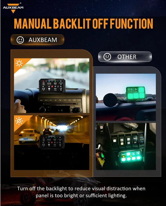 AUXBEAM RGB Series 4/6/8/12 Gang LED Switch Panel,Off Road Light Controller