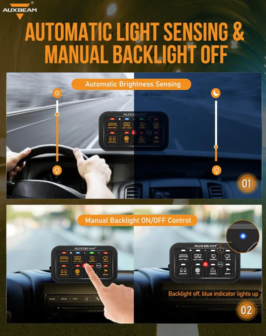 AUXBEAM RGB Series 4/6/8/12 Gang LED Switch Panel,Off Road Light Controller