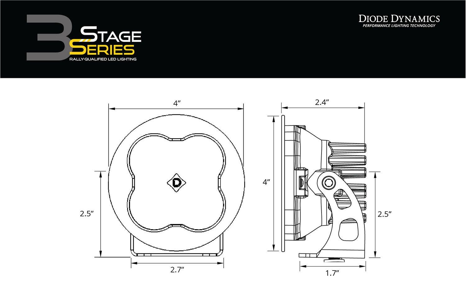 Stage Series 3" SAE/DOT Yellow Sport Round LED Pod (pair)